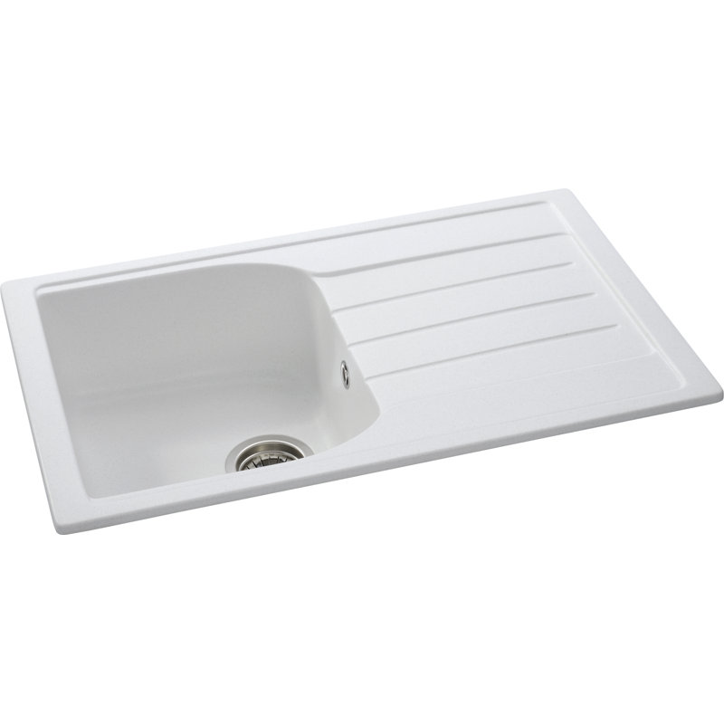 Abode Designs Oriel 480mm W Single Bowl Granite Kitchen Sink with 2 Faucet Holes, Frost White