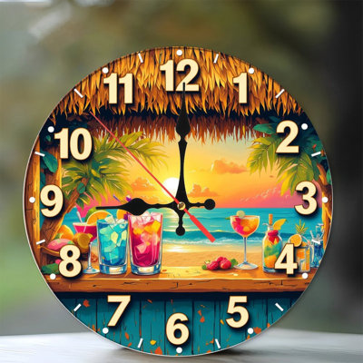 Beach Sunset Cocktail Wall Clock Tropical Summer Decor