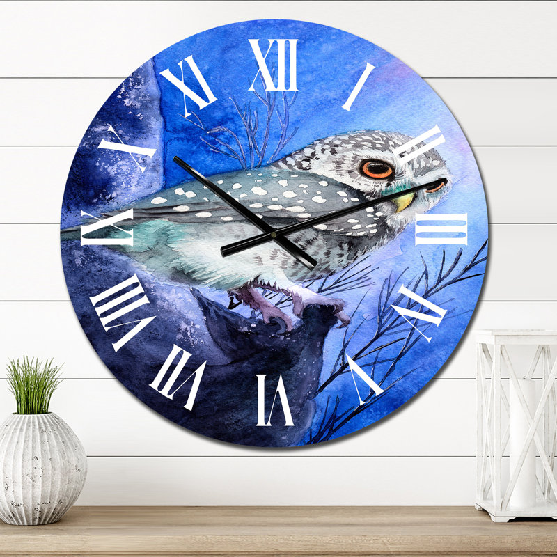 Scène de nuit avec un hibou tacheté - horloge murale traditionnelle, Petit