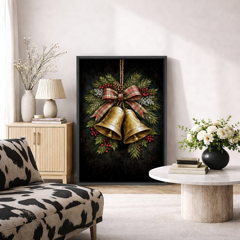 Décoration de Noël rustique de clochettes de Noël, photos de salon, impression sur toile giclée sur toile encadrée