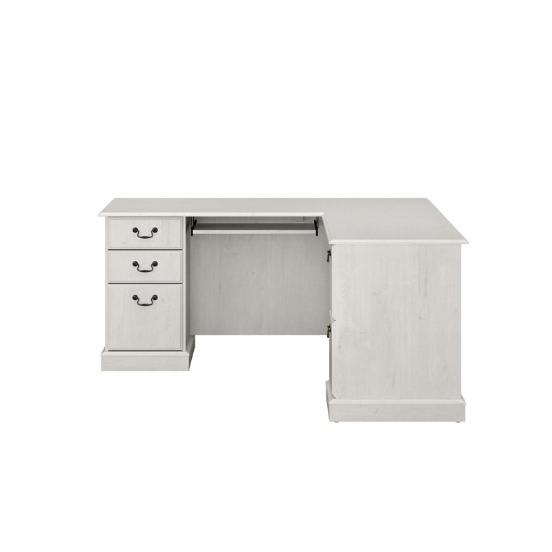Raker Reversible L-Shape Computer Desk with Drawers, Linen White Oak
