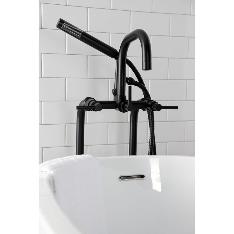Kingston Brass Concord Freestanding Tub Faucet with Supply Line and Stop Valve, Matte Black, Cross