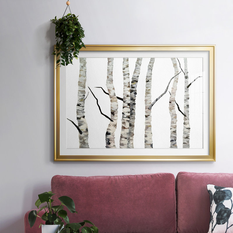 Birch Trees II, reproduction d'art encadrée, H 19 po x l 27 po x P 1,5 po, Or