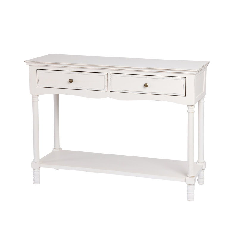 Brighton Distressed White Wood 2-Drawer Storage Console Table