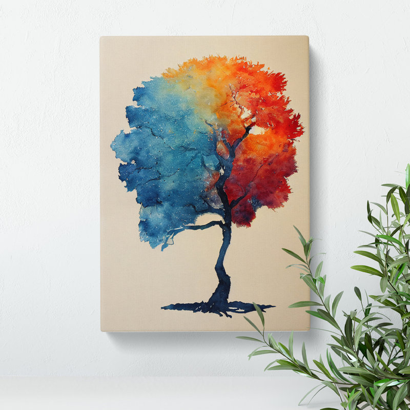 Watercolour Tree No.4 - Wrapped Canvas, 50cm H x 35cm W x 3cm D