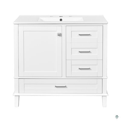 36" Bathroom Vanity With Solid Pine Frame, 1 Soft Close Door And 3 Drawers
