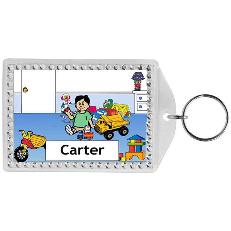 Personalized Name That Toon Little Boys Room Rhinestone Bordered Key Chain, Yes