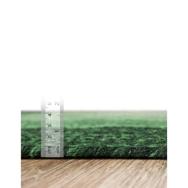  Ombre Hand Braided Wool Rug, Green, Round 5'1"