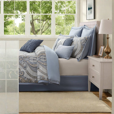 -Piece Cal King Bedding Sets, Blue Chenille Jacquard Comforter, Elegant Home
