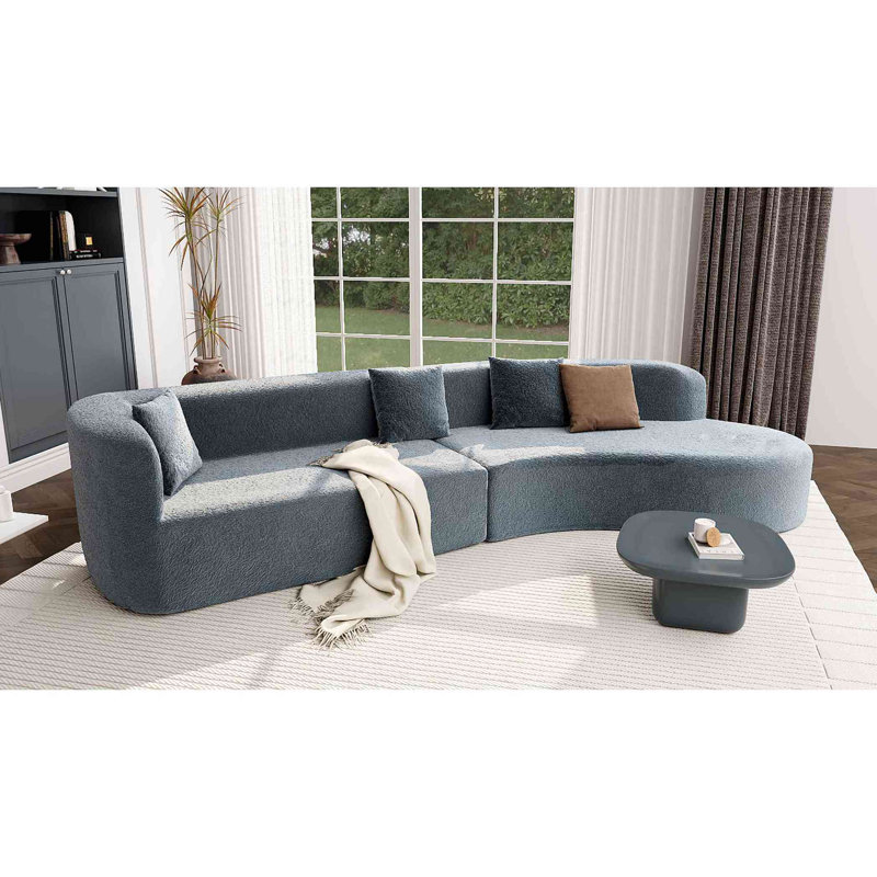 Canapé modulaire de 132 po au design incurvé, canapé modulaire en chenille 2 pièces avec 4 coussins, éponge moelleuse et coussin à ressorts, grand canapé modulaire en éponge pour le salon