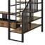 Lit mezzanine double en métal avec escalier, table intégrée et tablettes de rangement-566978669
