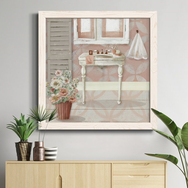 «Blush Springtime Wreath II», reproduction carrée sur toile, H 20 po x l 20 po x P 1,5 po, Cadre blanc