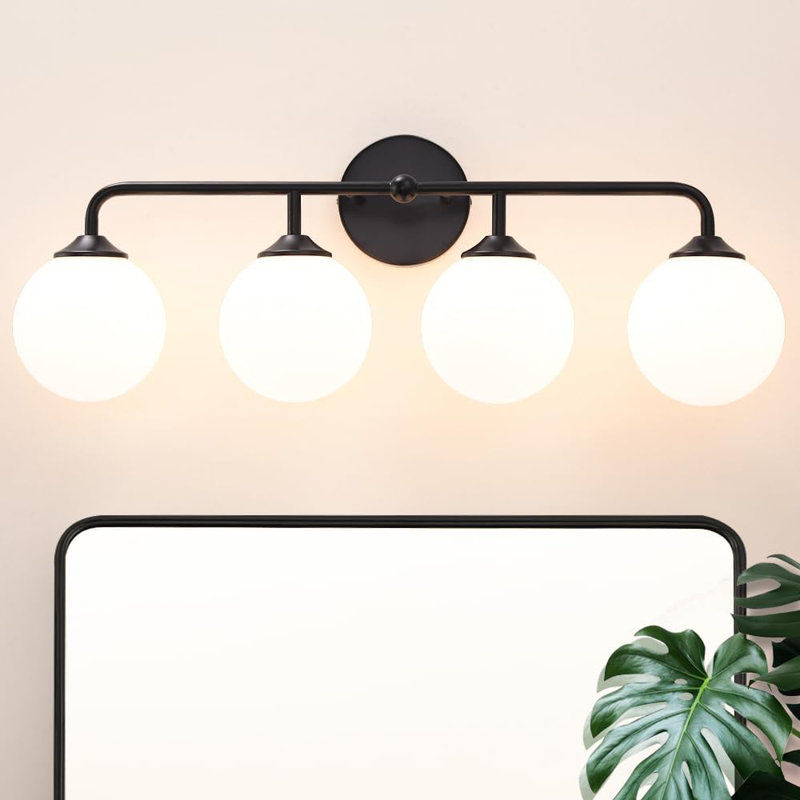 Luminaire de meuble-lavabo moderne avec abat-jour en verre blanc laiteux, applique murale 2 lumières pour salle de bain, miroir et coiffeuse, fixation réversible, compatible avec une ampoule E26