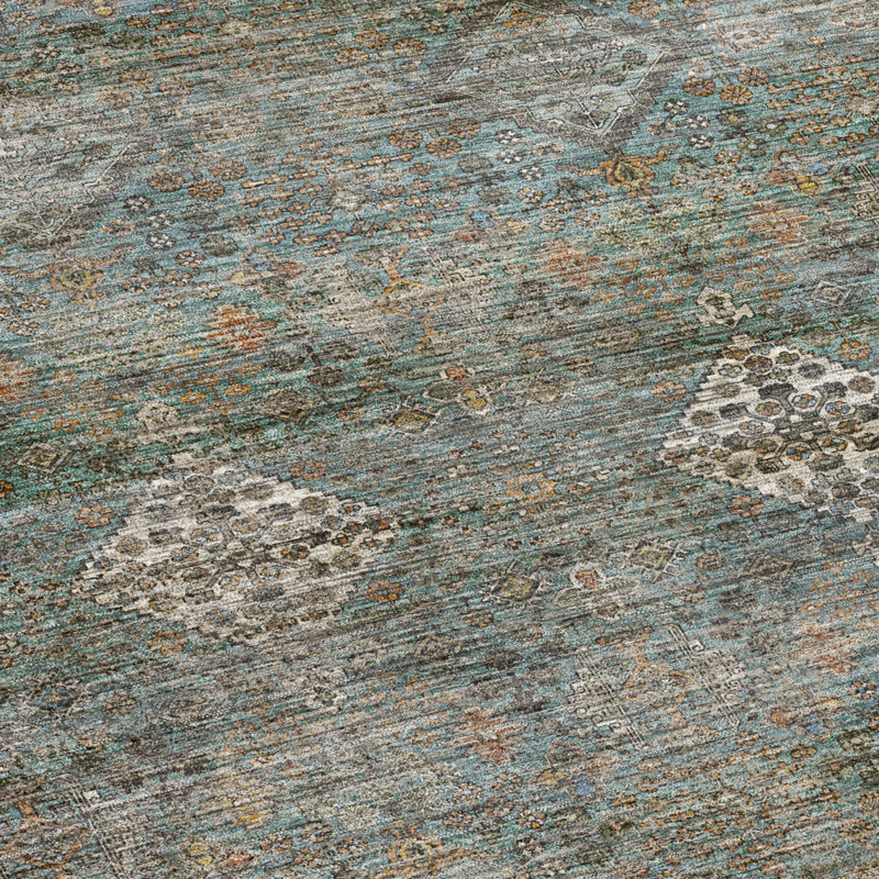 Tapis traditionnel de qualité supérieure lavable à la machine Tirico ATI21, Teal, 6'6" x 9'6"