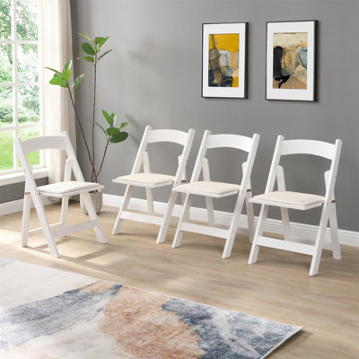 Chaise pliante rembourrée, peu encombrante, facile à transporter, 4 pièces, coussin beige / tablette blanche, salle à manger