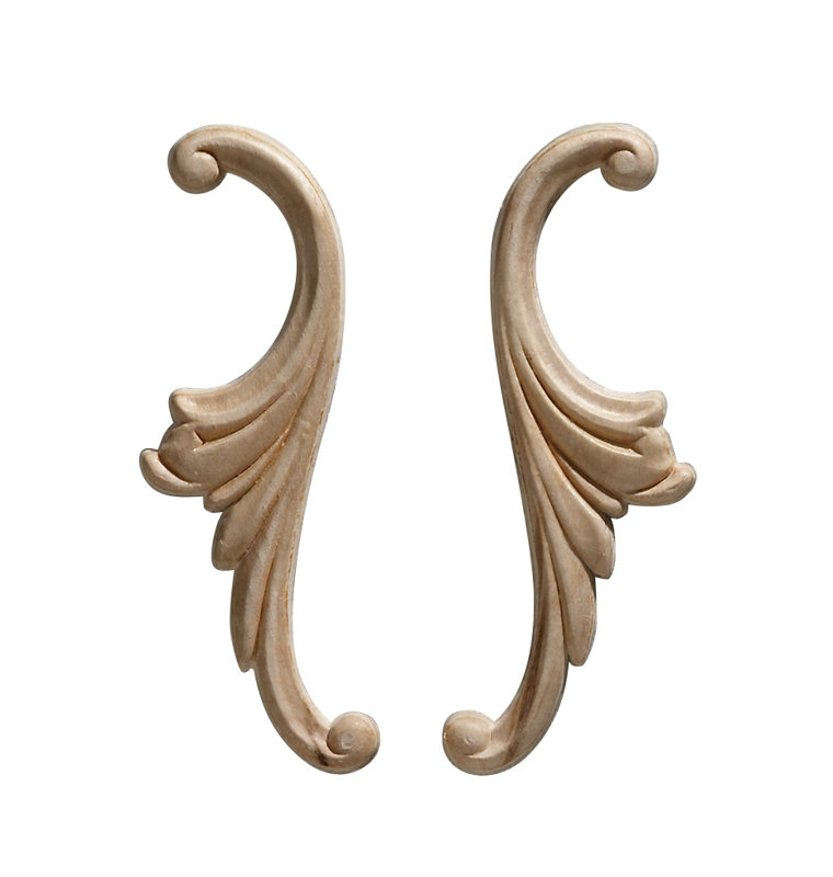 Unfinished Birch Wood Scroll Onlay Appliques, 5.25" Wide