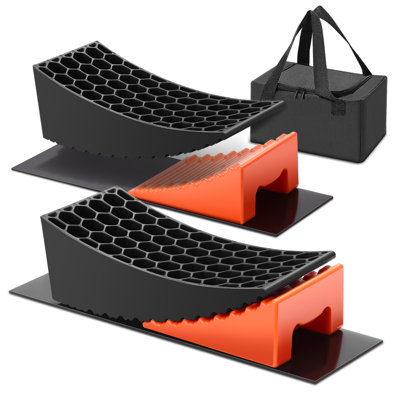Ensemble de rampes pour véhicules récréatifs pour véhicule récréatif, lot de 2 niveleurs de camping avec poignée, cales de roue, tapis antidérapants et sac de transport, jusqu'à 27 000 lb