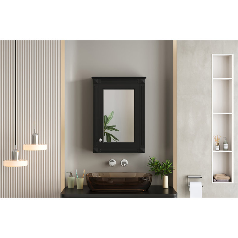 Armoire de rangement de salle de bain murale 20 "avec miroir, Noir