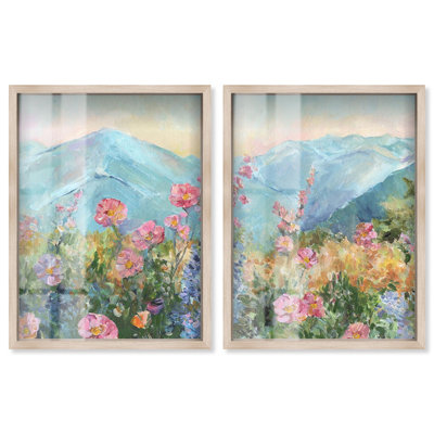 L'Air de la Floraison - Ira Comleva, reproduction abstraite grand format en deux parties sous verre, par Art Remedy, cadre blond, 36 x 48