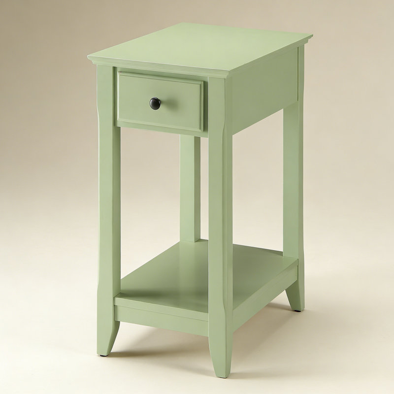Table de bout rectangulaire en bois avec rangement de style transitionnel Bhairavi, Vert clair, 23"H x 13"W x 22"D