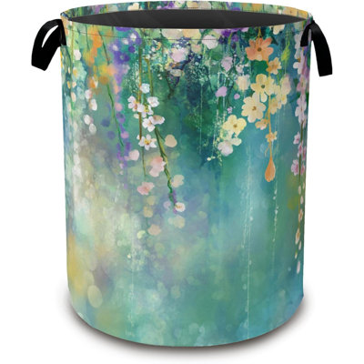 Abstract Flowers Laundry Basket Spring Floral Collapsible Laundry Baskets With Handles Waterproof Oxford Cloth Storage Basket For Bathroom Bedroom Dormitories