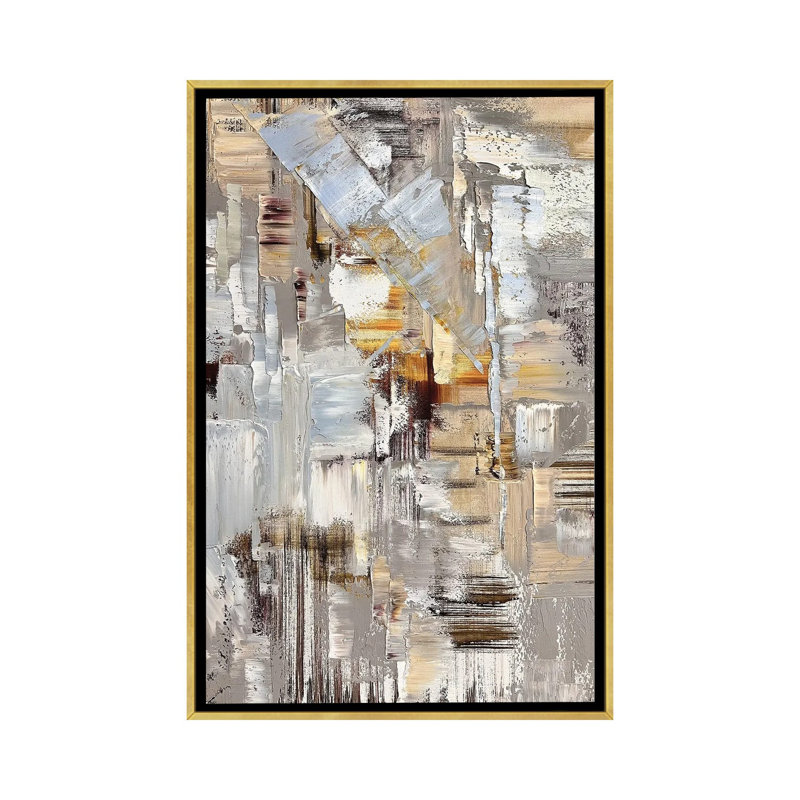 Bleu, beige, brun Art - reproduction d'art murale - toile encadrée, 26 po x 18 po, Toile avec cadre, Doré