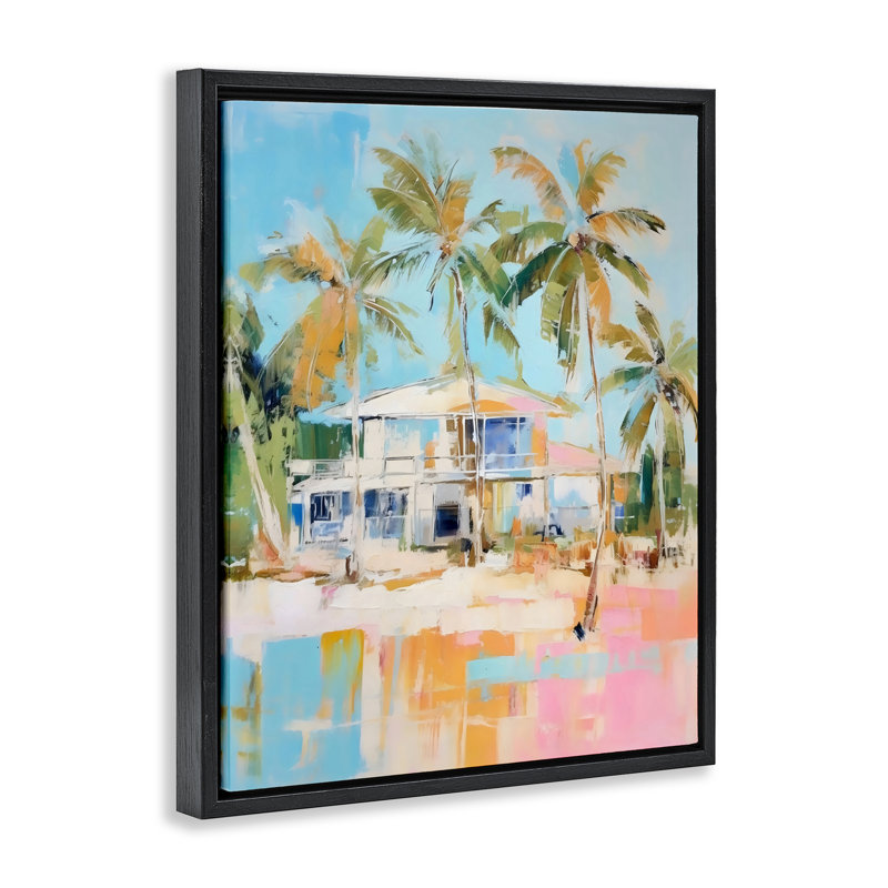 Cadre flottant abstrait Bungalow tropical, design par LSR Design Studio, Cadre flottant noir de jais, H 21 po x l 17 po
