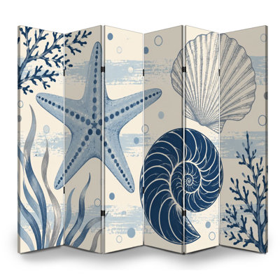 Cloison pliante 6 panneaux paravent Royal Nautical Starfish Shells Marine Plants