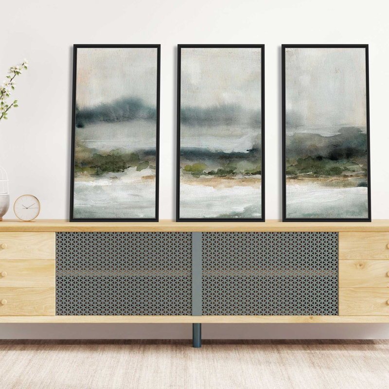«Textured Rain I» par Carol Robinson, reproduction sur toile flottante 3 pièces, H 33,5 po x l 52,5 po x P 2 po