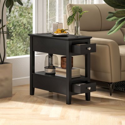 End Table with Charging Station USB Ports Side Table with Storage