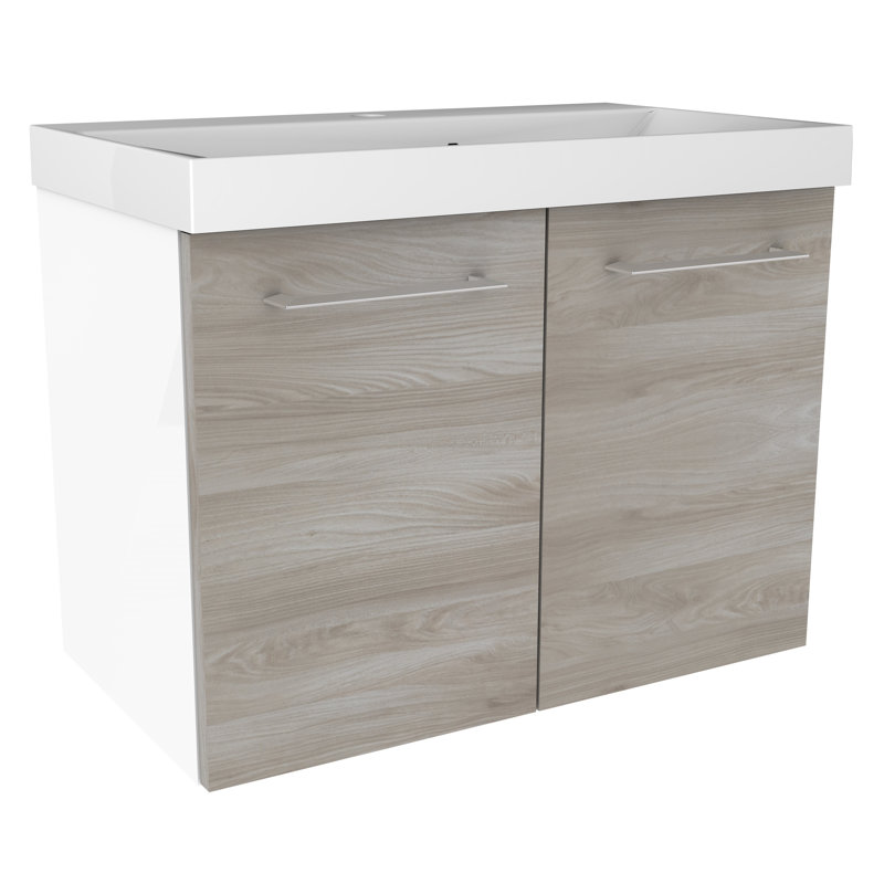 Lima 60cm Single Bathroom Vanity Base Only, White/Stone ash