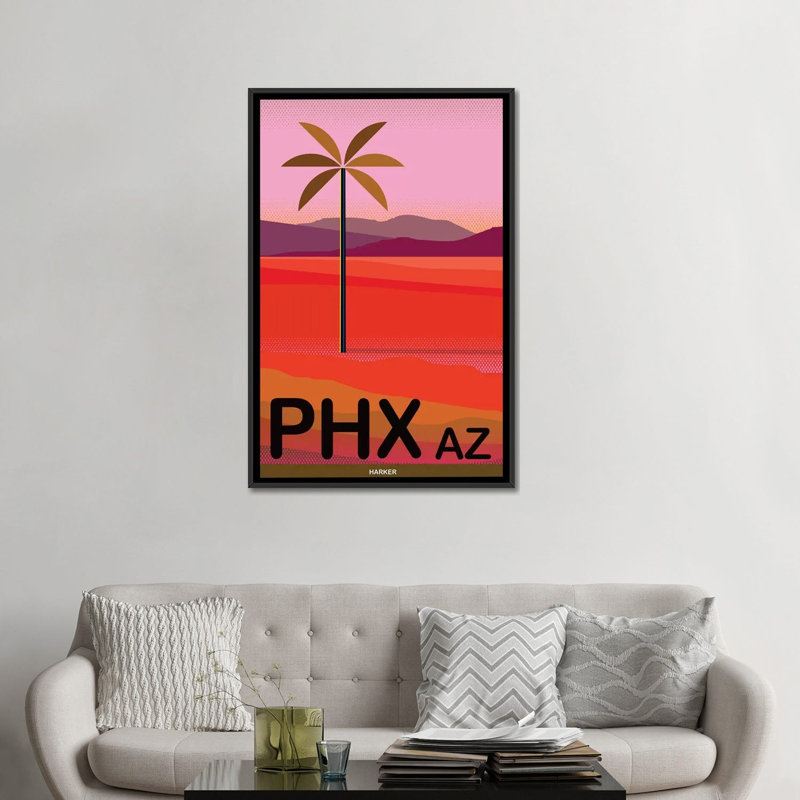 «Phoenix Travel Poster», publicité sur toile, H 48 po x l 32 po x P 1,5 po, Toile encadrée noire, Pas de tapis