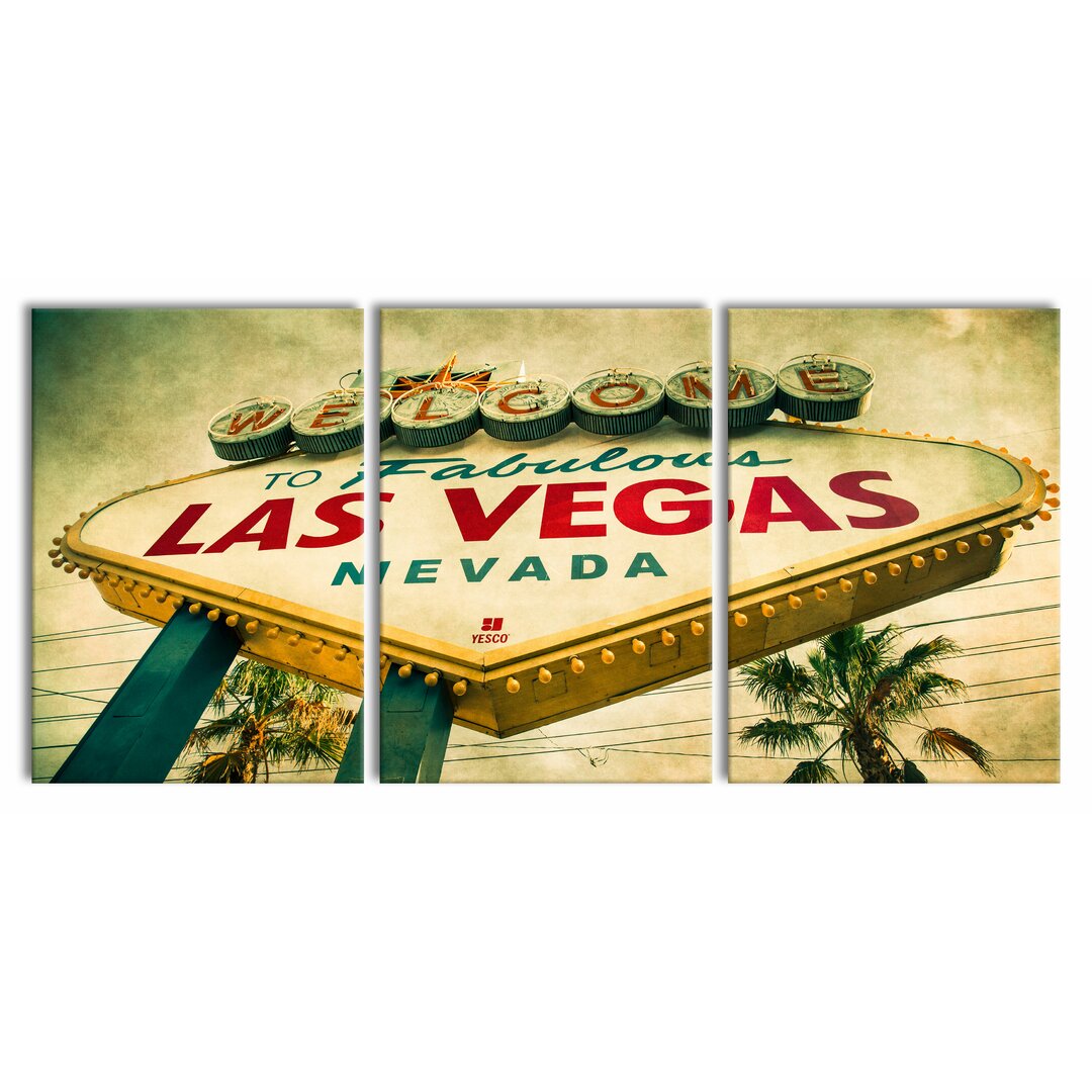 3-tlg. Leinwandbilder-Set Las Vegas Ortsschild