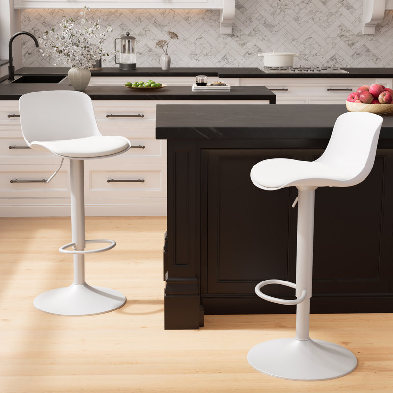 Paytton Swivel Upholstered Adjustable Height Counter Stool with Metal Frame, White