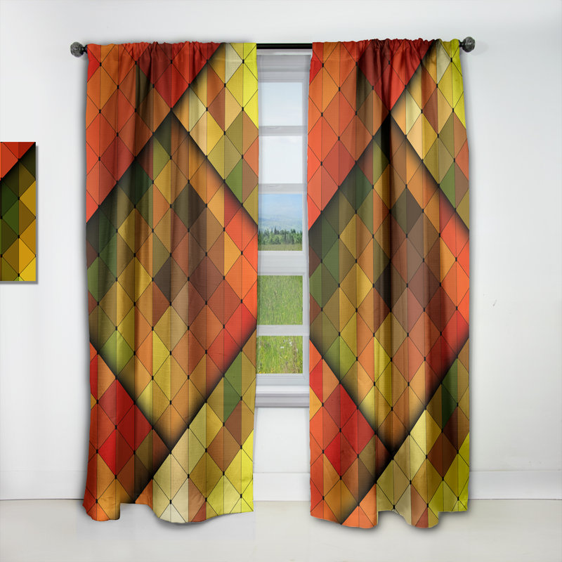 Panneau de rideau occultant moderne géométrique losange jaune, rouge et vert, L 52 po x L 95 po