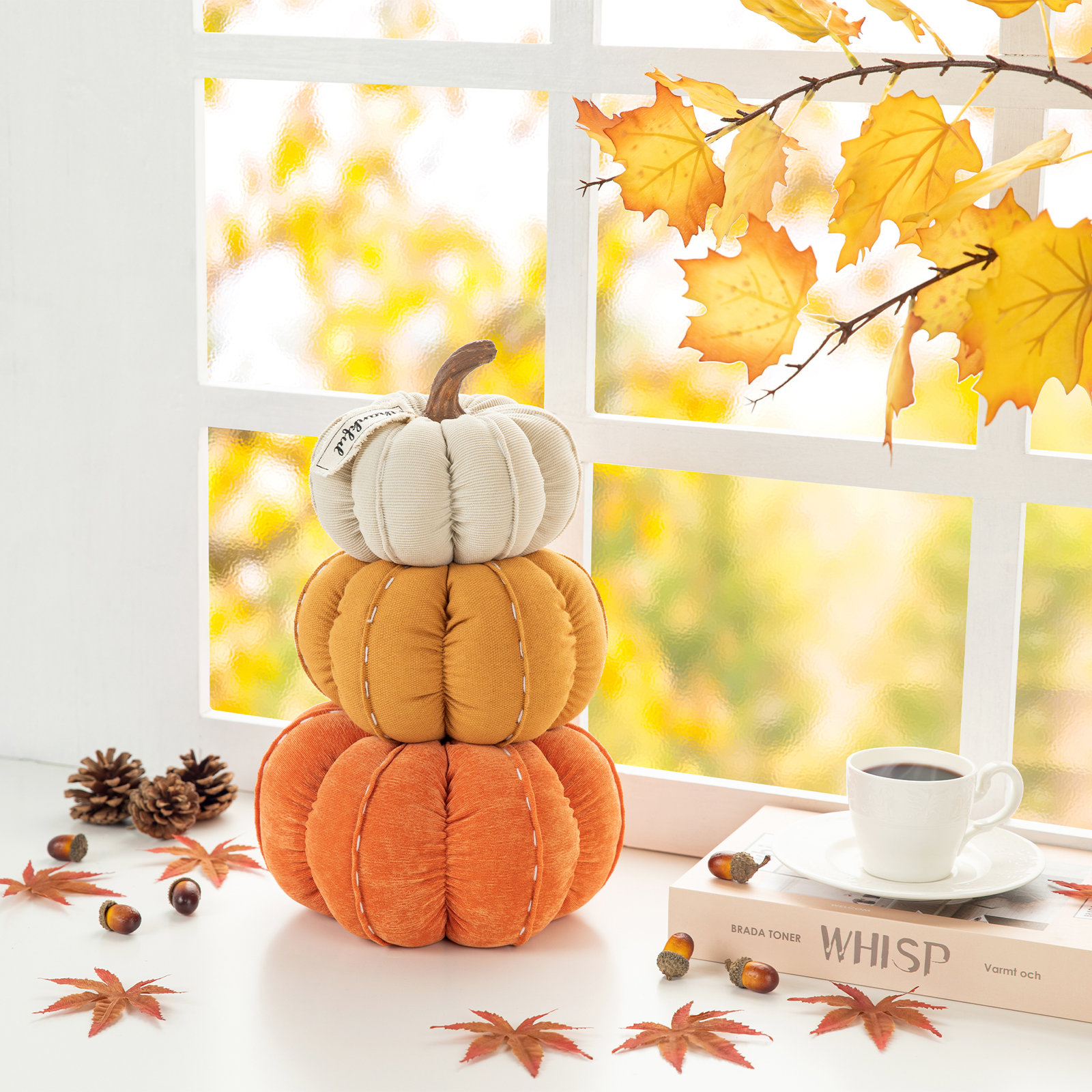 Handmade 13" H Polyester Stacked Pumpkin Accent