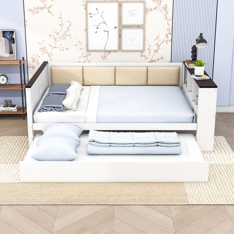 Wood Daybed with Shelves, USB and Trundle, Full/Double