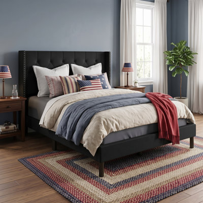 Viers Tufted Upholstered Wingback Panel Bed