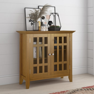 Bedford 32"W Solid Wood Transitional Low Media Cabinet with Glass Doors and Adjustable Shelves