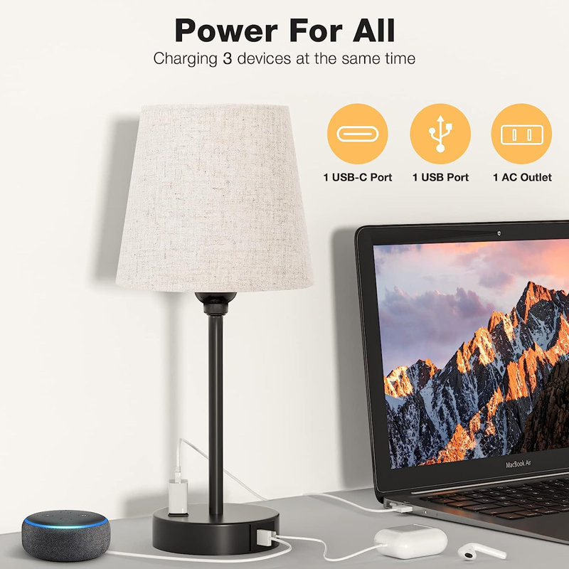 Chiemela USB Table Lamp, Beige