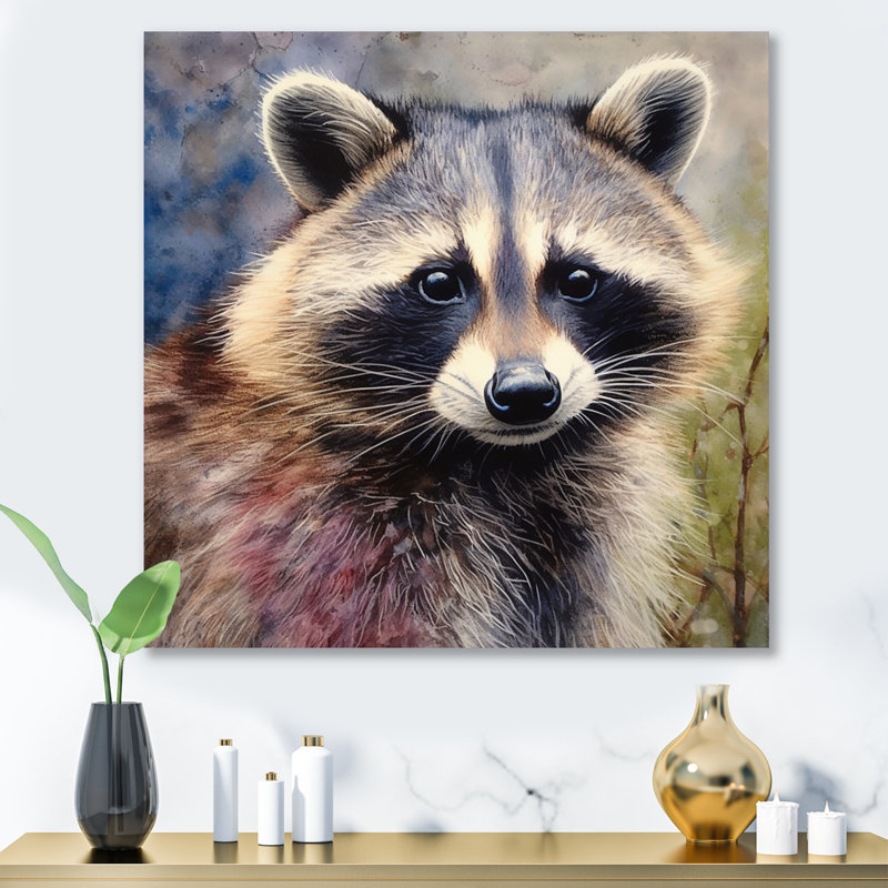 Racoon Wanderer II - animaux, reproduction d'art en métal, H 16 po x l 16 po x P 1 po