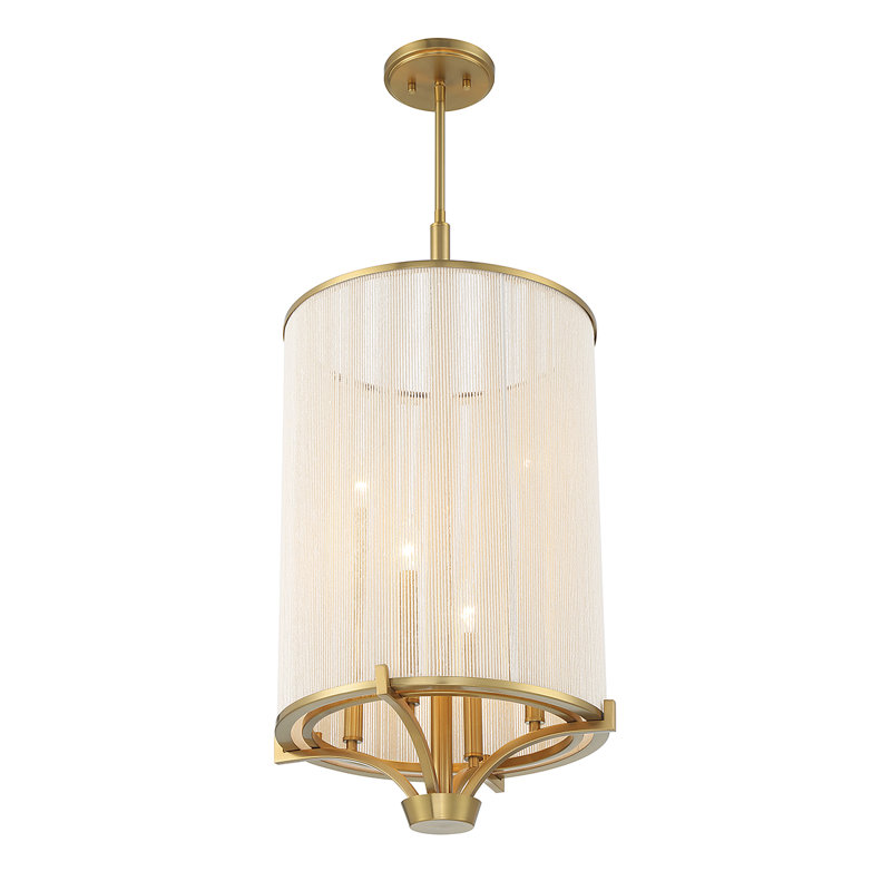 Warm Brass Mini Chandelier with Soft White String Shade