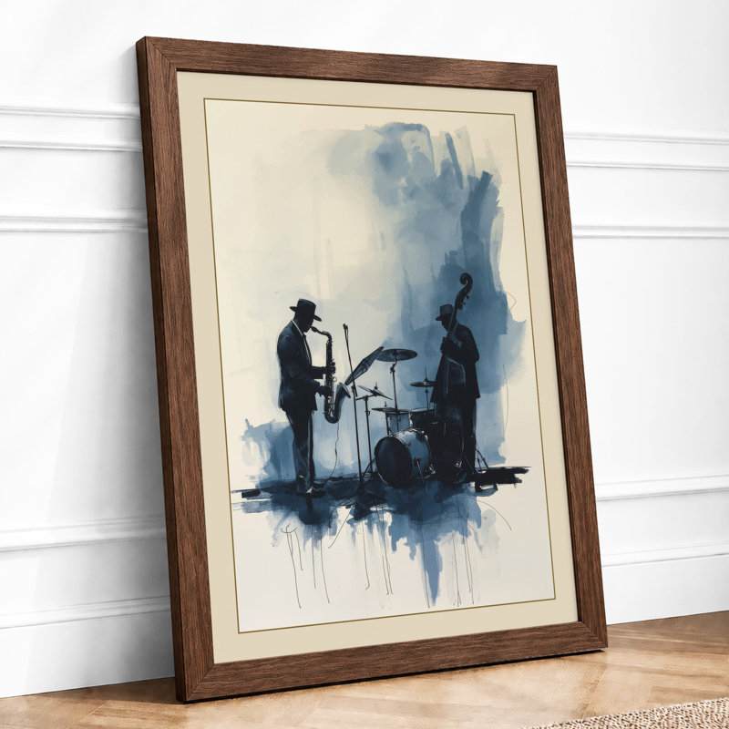 Musicians in Blue Modern - Framed Print, A1 - 84.1 x 59.4 cm, Walnut