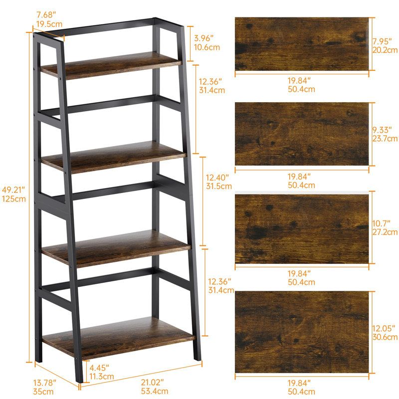 125cm H x 53.4cm W Standard Bookcase, Black/Brown