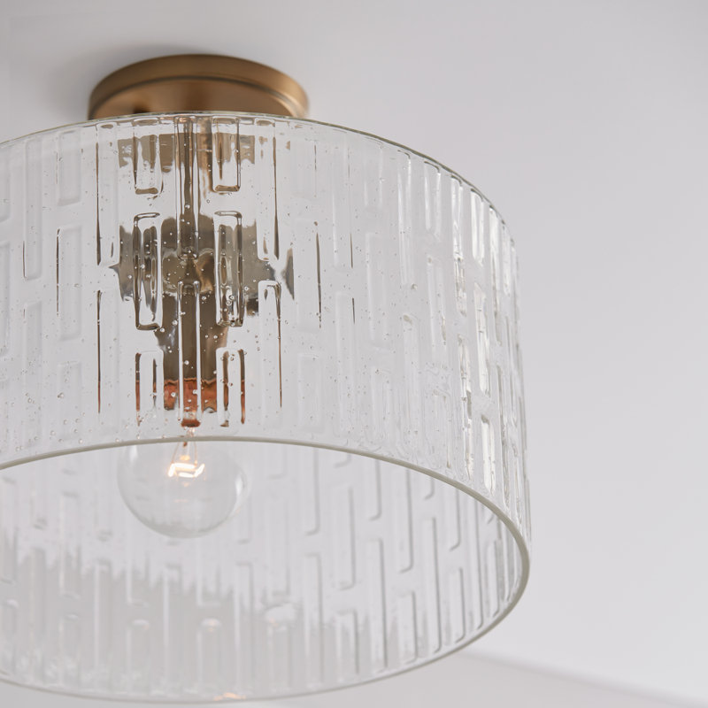 Emerson Aged Brass 1-Light Semi-Flush or Pendant with Embossed Seeded Glass