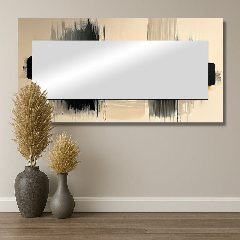 Black Yellow Boundless Reverie Minimalism - Abstract Mirror Wall Decor - Printed On Metal, 28" x 55"