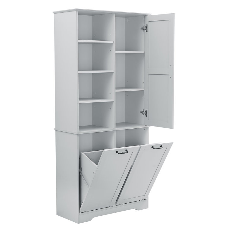 Manolica Storage Cabinet With Doors And Drawers, Tilt-Out Laundry Hamper, Multiple Storage Space, Freestanding Style, Open Shelve, Adjustable Shelf