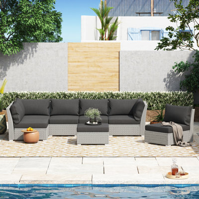 Grose Rattan 7 - Person Seating Group with Cushions