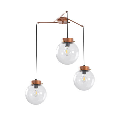 Scandinavian Style Chandelier, Copper Finish, 21.7 in Diameter x 33.5 in Height | Metal Body with Glass Cap, Adjustable Height | Fits E27 Bulbs (Max 40W) | Elegant Lighting for Modern Home Décor & Dining Spaces