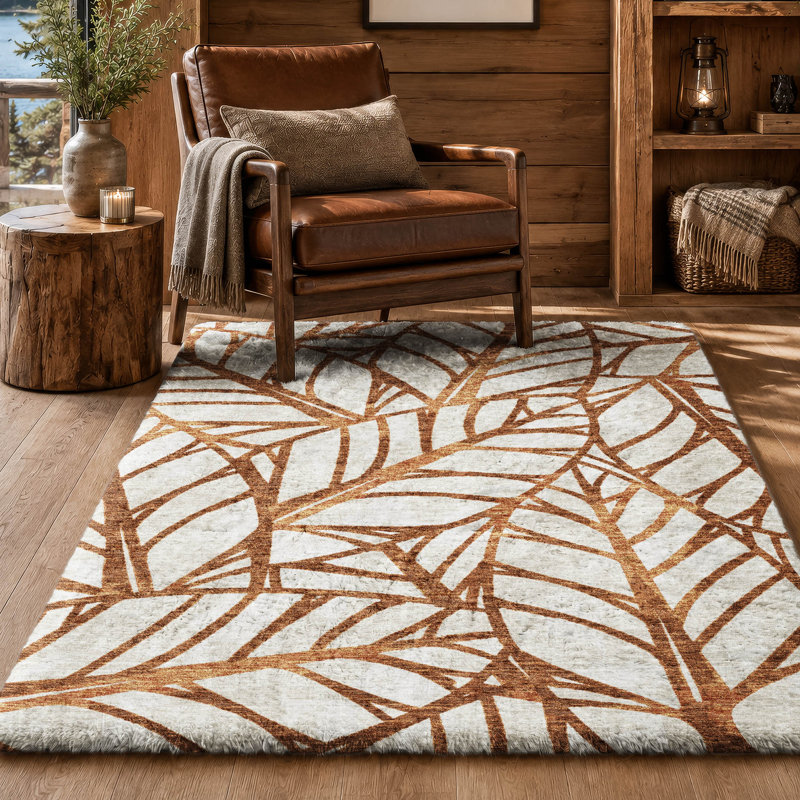 Tapis Dream Shag ADS744 de qualité supérieure, lavable à la machine et à motif floral, Paprika, 10' x 14'